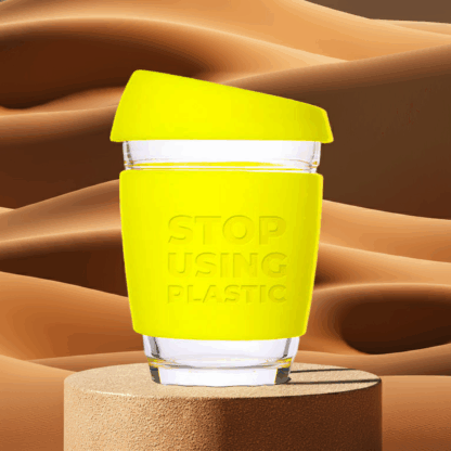 Reusable Coffee Cup - Glass - 12oz / 340ml - Neon Yellow - Image 3