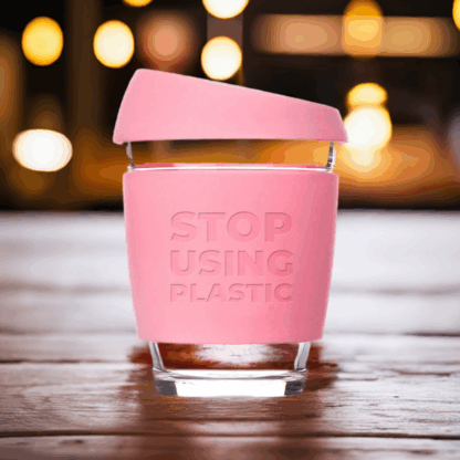 Reusable Coffee Cup - Glass - 12oz / 340ml - Pink - Image 2