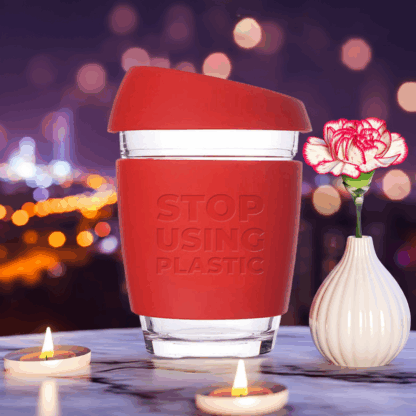 Reusable Coffee Cup - Glass - 12oz / 340ml - Red - Image 2