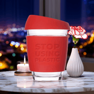 Reusable Coffee Cup - Glass - 12oz / 340ml - Red