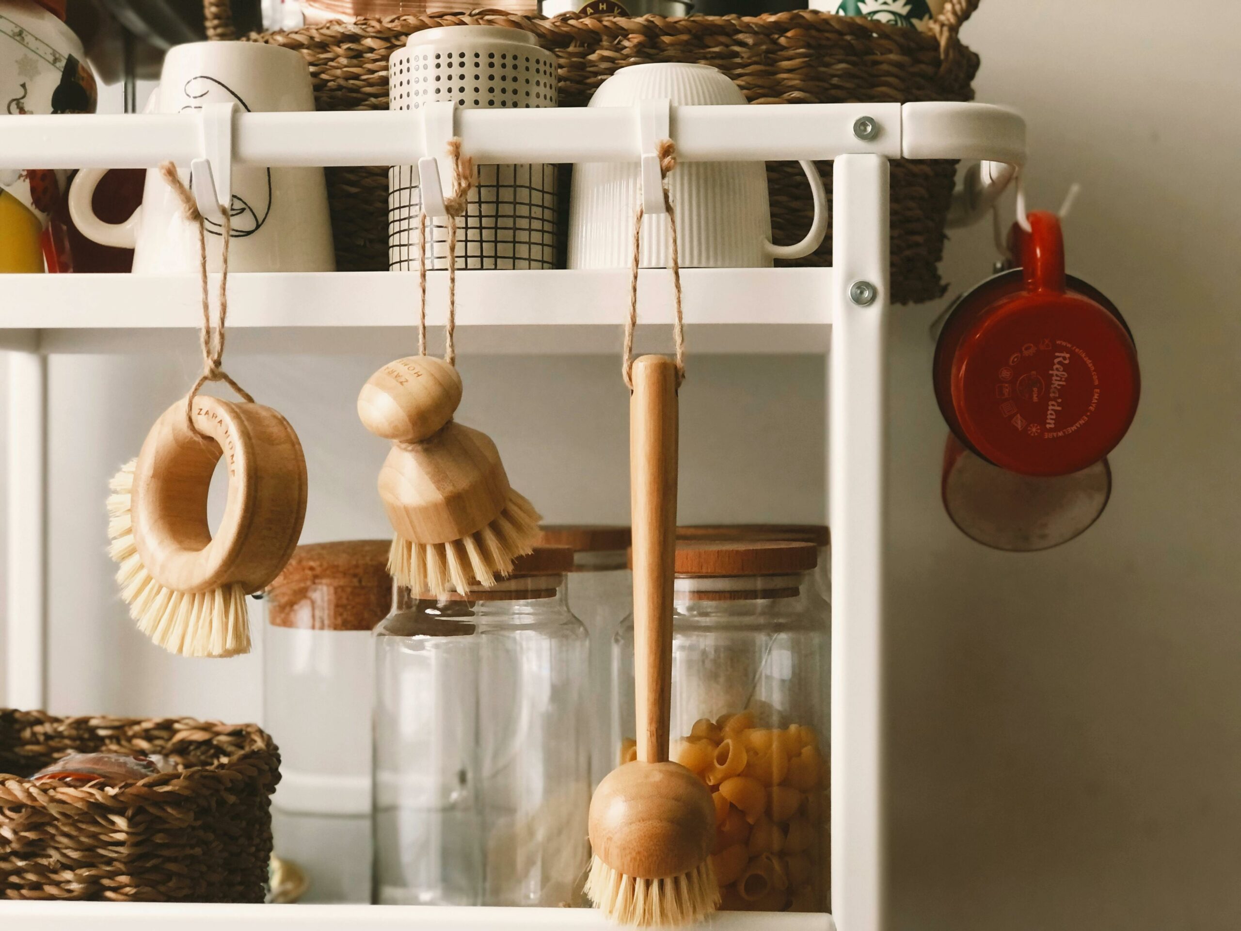 Plastic-free kitchen with reusable jars and produce bags